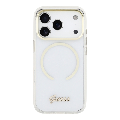 Guess для iPhone 17 Pro чехол IML Script Metal logo and Camera Hard Transparent (MagSafe)