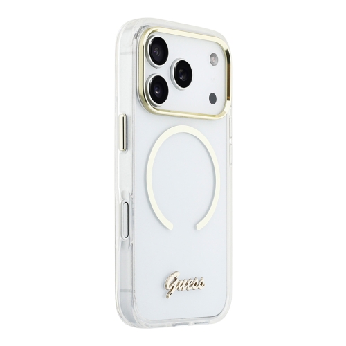 Guess для iPhone 17 Pro чехол IML Script Metal logo and Camera Hard Transparent (MagSafe)