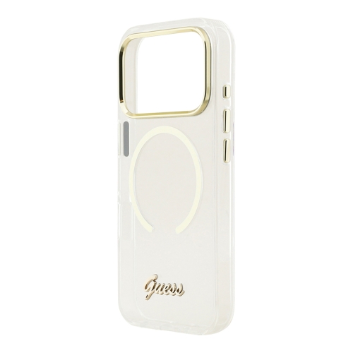 Guess для iPhone 17 Pro чехол IML Script Metal logo and Camera Hard Transparent (MagSafe)