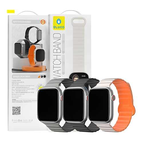 BlueO для Apple Watch 44/45/46/49 mm ремешок Magnetic Silicone Watch Band Grey/Black