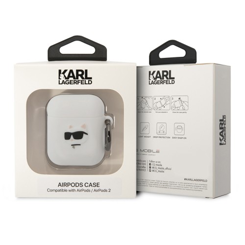 Чехол Lagerfeld Silicone case with ring NFT 3D Choupette для Airpods 1/2, белый