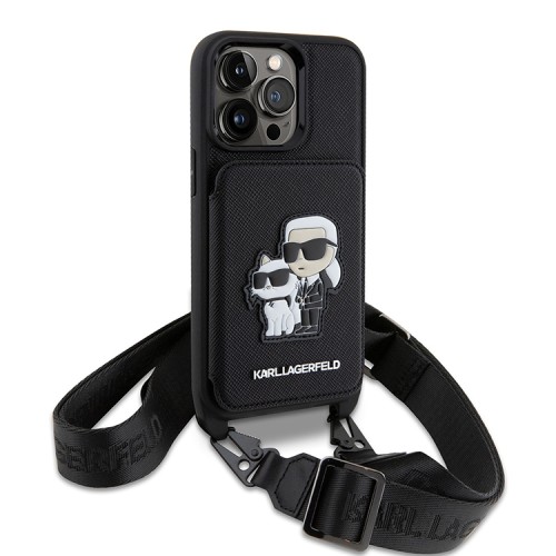 Чехол Lagerfeld Crossbody cardslot PU Saffiano NFT Karl&Choupette Hard для iPhone 13 Pro, черный
