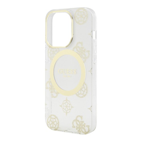 Чехол Guess Peony Glitter Hard для iPhone 14 Pro Max, прозрачный/золотой (MagSafe)