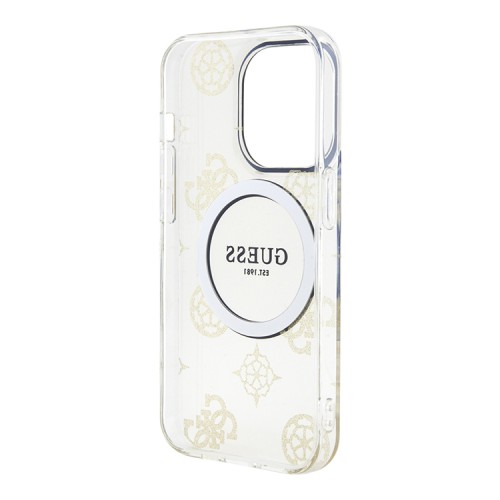 Чехол Guess Peony Glitter Hard для iPhone 14 Pro Max, прозрачный/золотой (MagSafe)
