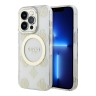 Чехол Guess Peony Glitter Hard для iPhone 14 Pro Max, прозрачный/золотой (MagSafe)