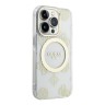 Чехол Guess Peony Glitter Hard для iPhone 14 Pro Max, прозрачный/золотой (MagSafe)