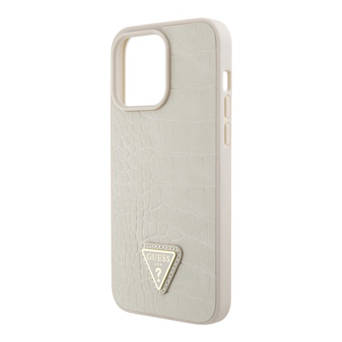 Guess для iPhone 15 Pro чехол PU Croco Triangle metal logo Hard Gold