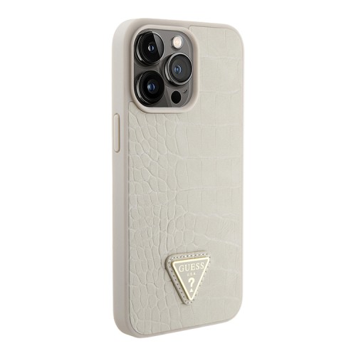 Guess для iPhone 15 Pro чехол PU Croco Triangle metal logo Hard Gold