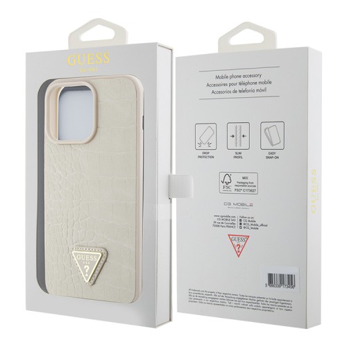 Guess для iPhone 15 Pro чехол PU Croco Triangle metal logo Hard Gold