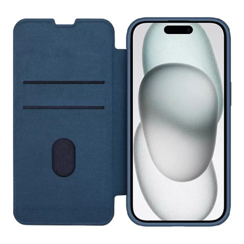 Nillkin для iPhone 15 Plus чехол QIN Pro (Cloth) Booktype Elite Blue