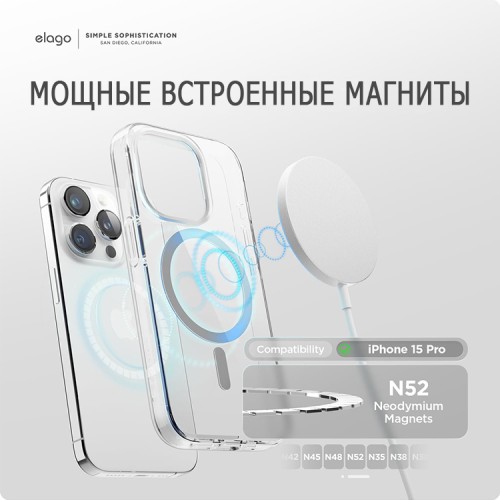 Elago для iPhone 15 Pro чехол HYBRID (pc/tpu) Clear/Medium Grey (MagSafe)