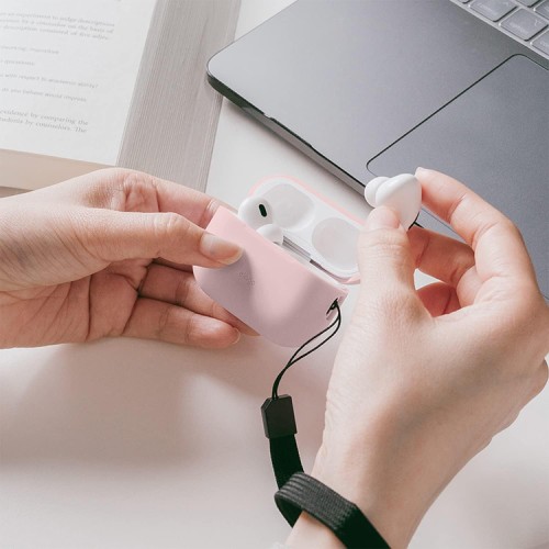 Elago для AirPods Pro 2 чехол Silicone case with Round strap Lovely Pink