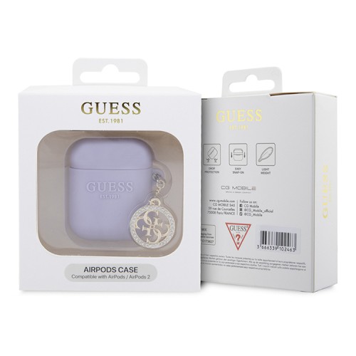 Guess для Airpods 1/2 чехол Liquid silicone 3D Logo with 4G Diamond charm Purple