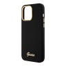 Guess для iPhone 15 Pro Max чехол Liquid silicone Gold metal logo & Camera frame Hard Black