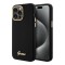 Guess для iPhone 15 Pro Max чехол Liquid silicone Gold metal logo & Camera frame Hard Black