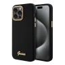 Guess для iPhone 15 Pro Max чехол Liquid silicone Gold metal logo & Camera frame Hard Black