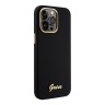 Guess для iPhone 15 Pro Max чехол Liquid silicone Gold metal logo & Camera frame Hard Black