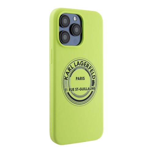 Lagerfeld для iPhone 15 Pro Max чехол Liquid silicone RSG Round logo Hard Green