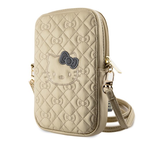 Hello Kitty для смартфонов сумка Phone ZIP Bag PU leather Quilted Bows with Strap Gold