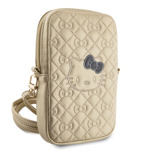 Hello Kitty для смартфонов сумка Phone ZIP Bag PU leather Quilted Bows with Strap Gold