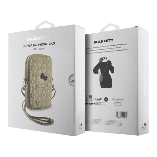 Hello Kitty для смартфонов сумка Phone ZIP Bag PU leather Quilted Bows with Strap Gold