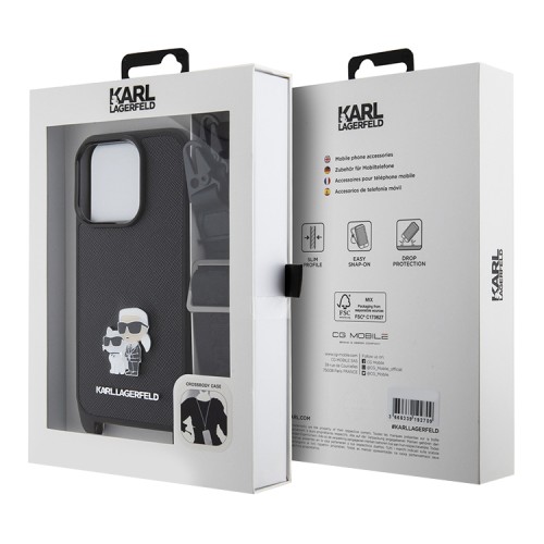 Karl Lagerfeld для iPhone 15 Pro чехол Crossbody PU Saffiano NFT Karl&Choup Metal +Strap Hard Black