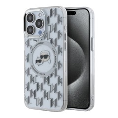 Karl Lagerfeld для iPhone 15 Pro чехол PC/TPU Monogram NFT Karl & Choup Metal Camera прозрачный (MagSafe)