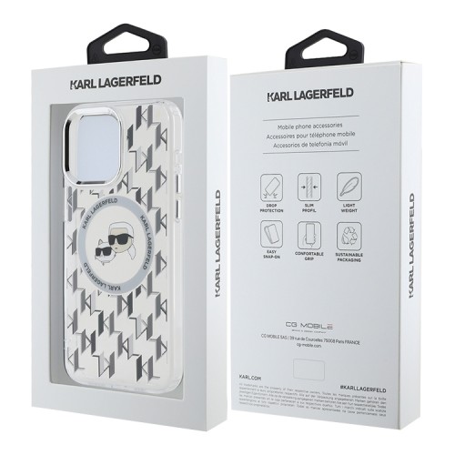 Karl Lagerfeld для iPhone 15 Pro чехол PC/TPU Monogram NFT Karl & Choup Metal Camera прозрачный (MagSafe)
