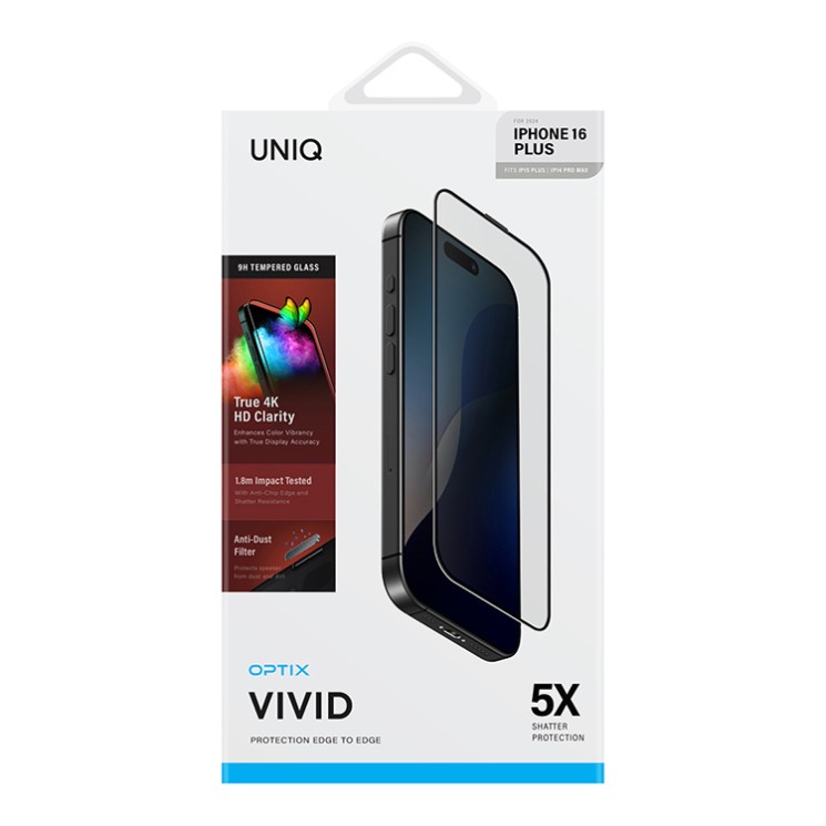 Uniq стекло для iPhone 16 Plus OPTIX Vivid (true colors) Clear/Black (+installer)