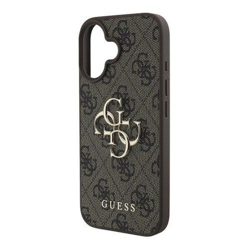 Guess для iPhone 16 чехол PU кожа 4G Big metal logo Brown
