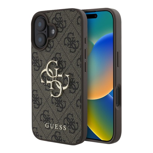 Guess для iPhone 16 чехол PU кожа 4G Big metal logo Brown