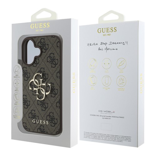 Guess для iPhone 16 чехол PU кожа 4G Big metal logo Brown