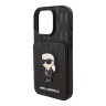 Karl Lagerfeld для iPhone 16 Pro чехол Cardslot Stand PU Saffiano Monogram NFT Karl Ikonik Hard Black