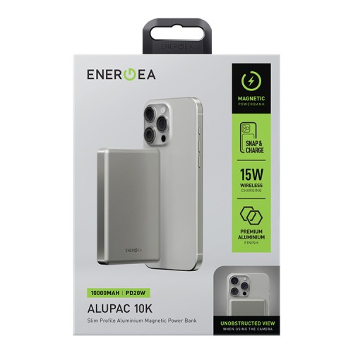 Energea АКБ AluPac 10K, 10000W MagSafe 15W USB-C 20W Ultra Light Aluminium Natural Titanium