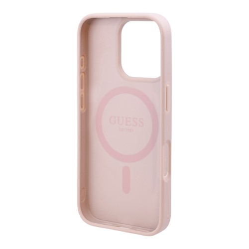 Guess для iPhone 16 Pro чехол PU Flowers Roses Hard Pink (MagSafe)
