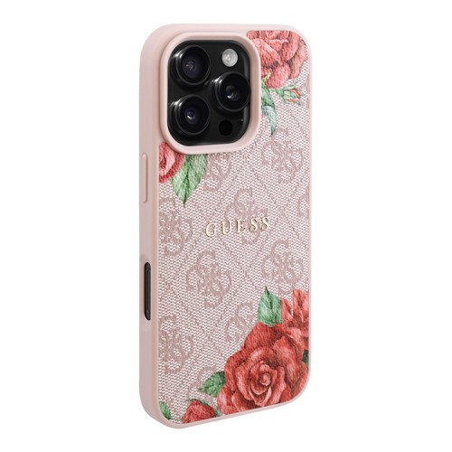 Guess для iPhone 16 Pro чехол PU Flowers Roses Hard Pink (MagSafe)