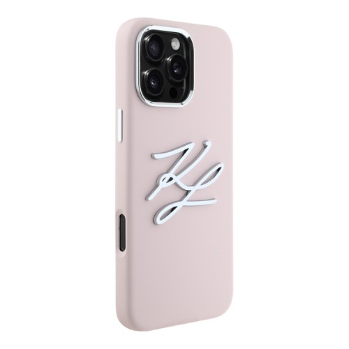 Karl Lagerfeld для iPhone 16 Pro Max чехол Liquid Silicone Metal Logo Initials Hard Pink