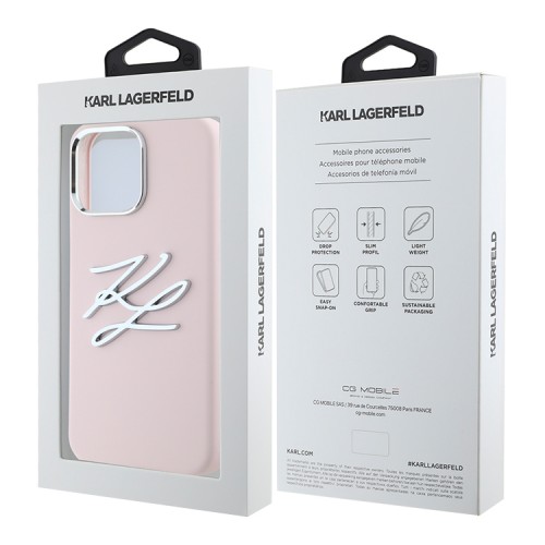 Karl Lagerfeld для iPhone 16 Pro Max чехол Liquid Silicone Metal Logo Initials Hard Pink