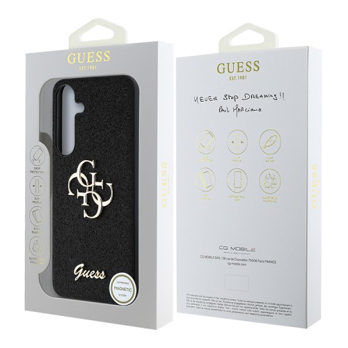 Guess для Galaxy S25+ чехол Fixed Glitters 4G Big metal logo Hard Black
