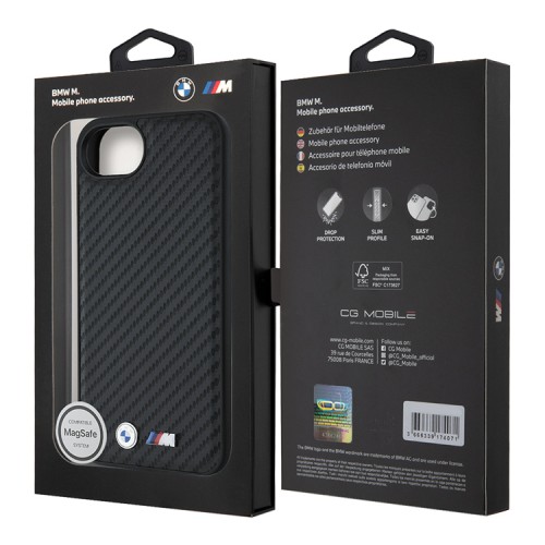 BMW для iPhone 16e чехол M-Collection PU Carbon Metal logo Hard Black (MagSafe)