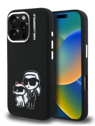Karl Lagerfeld для iPhone 15 Pro Max чехол Liquid Silicone Sketch Karl&Choupette Black (MagSafe)
