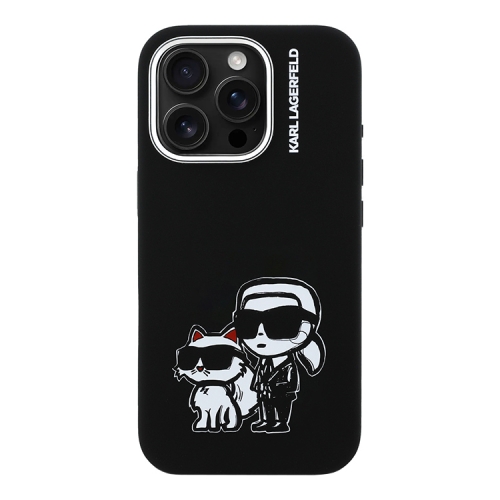 Karl Lagerfeld для iPhone 15 Pro Max чехол Liquid Silicone Sketch Karl&Choupette Black (MagSafe)