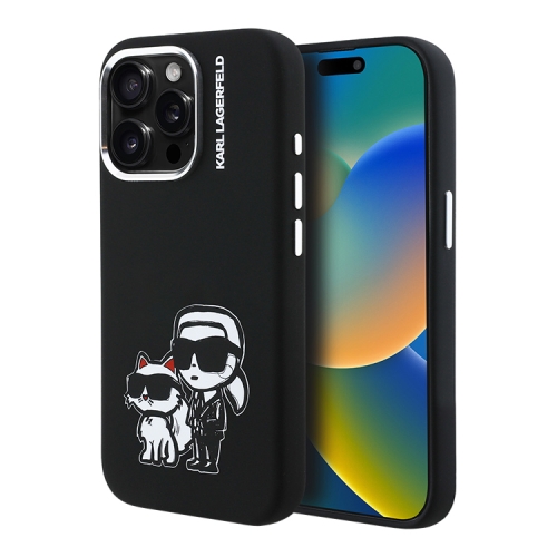 Karl Lagerfeld для iPhone 15 Pro Max чехол Liquid Silicone Sketch Karl&Choupette Black (MagSafe)
