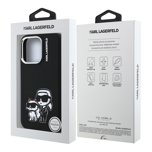 Karl Lagerfeld для iPhone 15 Pro Max чехол Liquid Silicone Sketch Karl&Choupette Black (MagSafe)