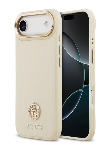 Guess для iPhone Air чехол PU Grained 4G Diamond metal logo Gold camera Hard Beige (MagSafe)