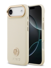 Guess для iPhone Air чехол PU Grained 4G Diamond metal logo Gold camera Hard Beige (MagSafe)