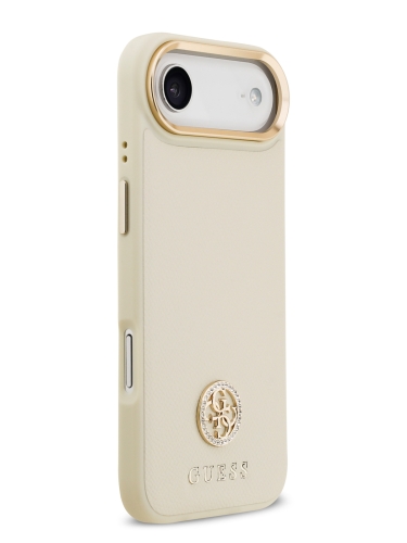 Guess для iPhone Air чехол PU Grained 4G Diamond metal logo Gold camera Hard Beige (MagSafe)