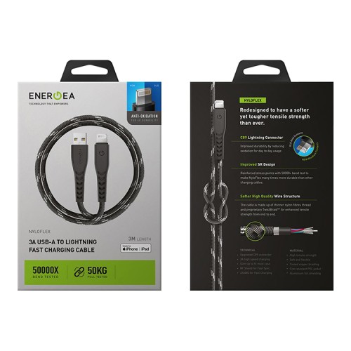 Кабель EnergEA NyloFlex USB-A/Lightning MFi C89 (3 метра), черный