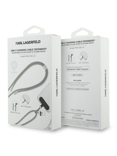 Karl Lagerfeld шнурок на шею Crossbody Nylon cord + Кабель USB-C/C + NFT Choupette metal charm Grey