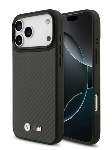 BMW для iPhone 17 Pro Max чехол M-series Kevlar Matt Metal logo & Cam Hard Black (MagSafe)